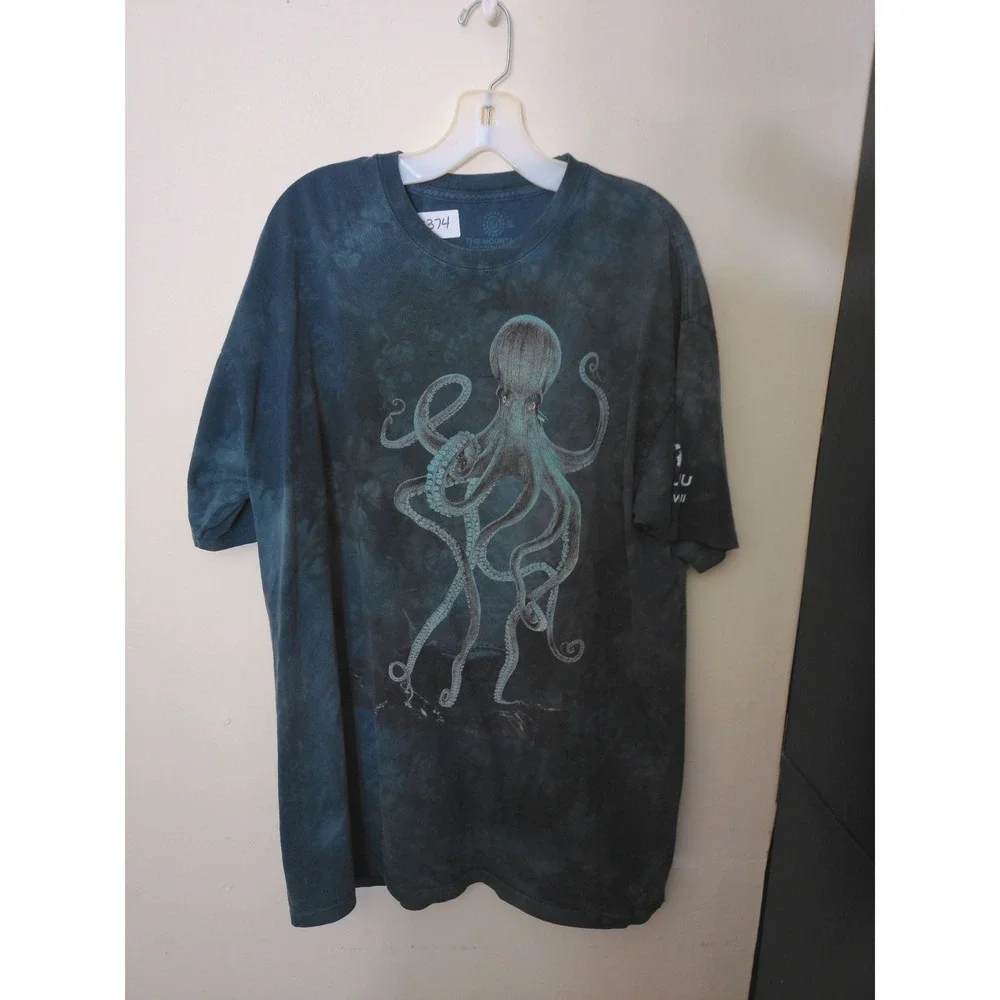 The Mountain Octopus T-Shirt Mens 2XL Blue Tie-Dye Excellent Hawaii Graphic Tee